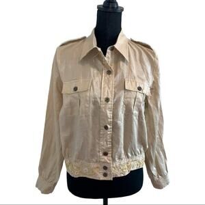 Silk Club Embellished Cropped Button-Down Shirt M